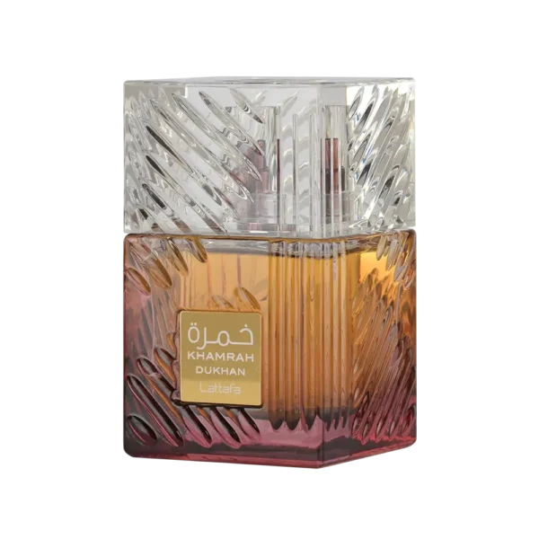 Lattafa Khamrah Dukhan perfume bottle 100ml front view