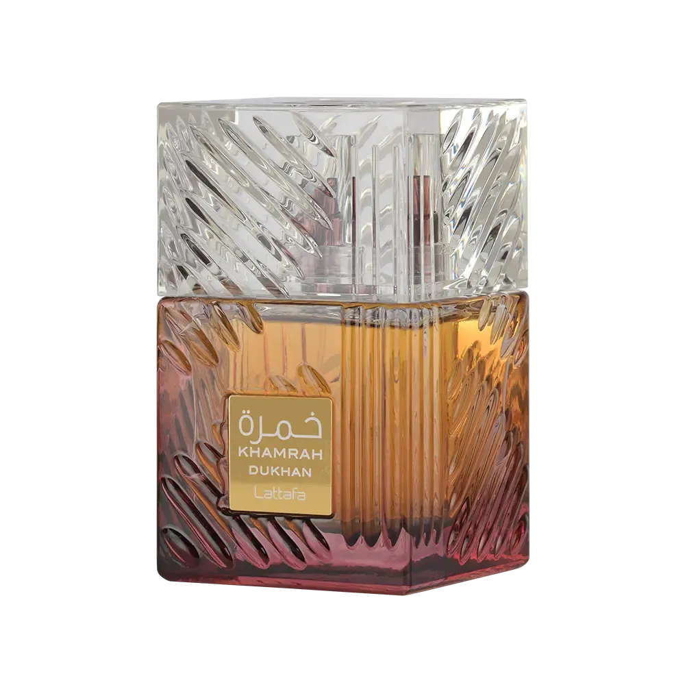 Lattafa Khamrah Dukhan perfume bottle 100ml front view