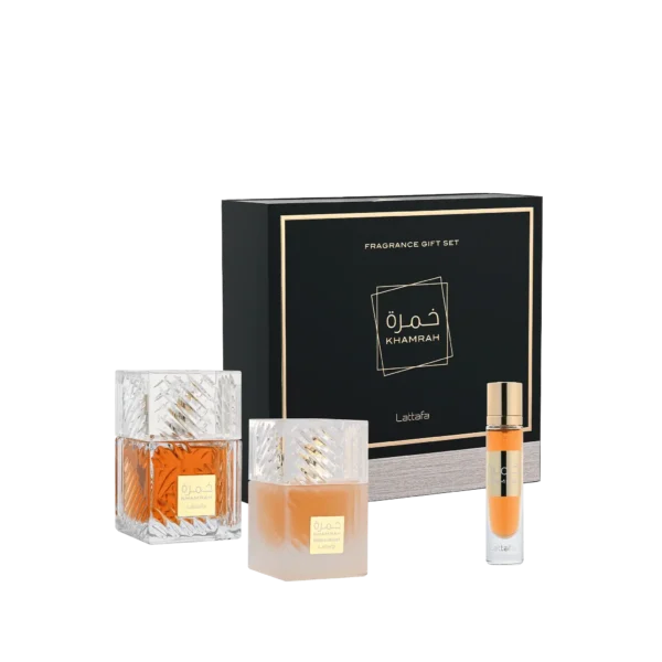 Lattafa Khamrah Gift Set 3 Pcs full set display